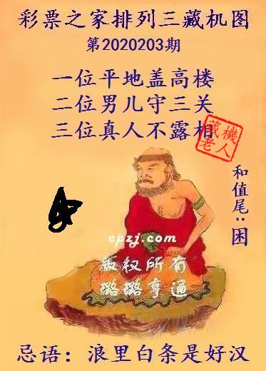 排列三第2020203期藏机图谜：浪里白条是好汉