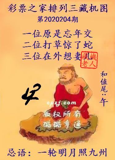 排列三第2020204期藏机图谜：一轮明月照九州