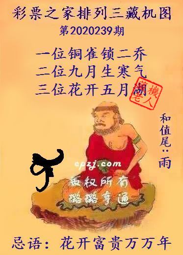 排列三第2020239期藏机图谜：花开富贵万万年