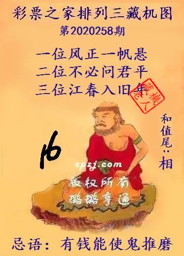 排列三第2020258期藏机图谜：有钱能使鬼推磨