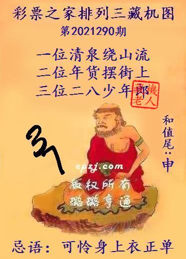 排列三第2021290期藏机图谜：可怜身上衣正单
