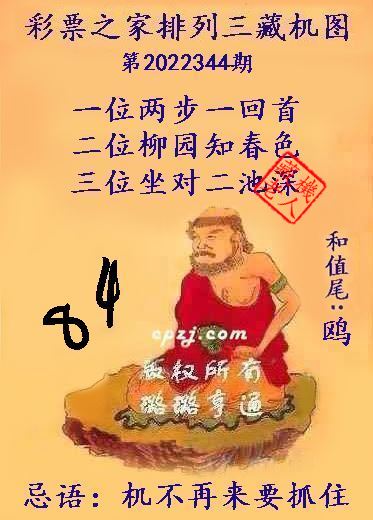 排列三第2022344期藏机图谜：机不再来要抓住