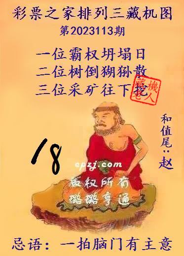 排列三第2023113期藏机图谜：一拍脑门有主意