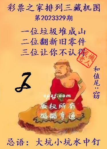 排列三第2023329期藏机图谜：大坑小坑水中钉