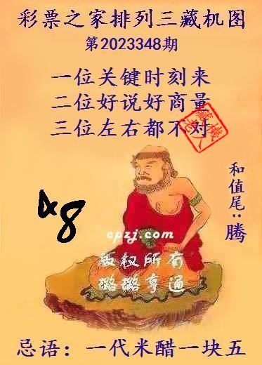 排列三第2023348期藏机图谜：一代米醋一块五