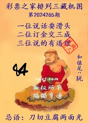 排列三第2024265期藏机图谜：刀切豆腐两面光
