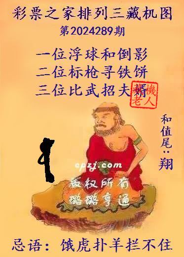 排列三第2024289期藏机图谜：饿虎扑羊拦不住
