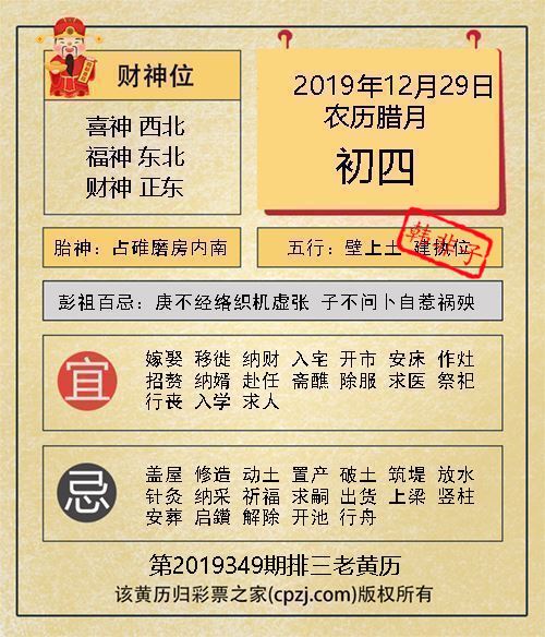 排列三第2019349期老黄历图谜：占碓磨房内南