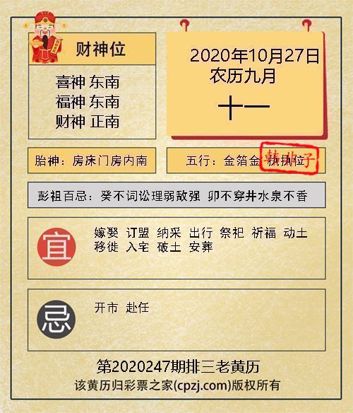 排列三第2020247期老黄历图谜：房床门房内南