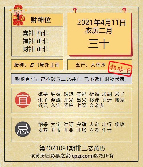 排列三第2021091期老黄历图谜：占门床外正南
