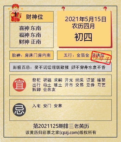 排列三第2021125期老黄历图谜