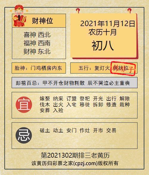 排列三第2021302期老黄历图谜：门鸡栖房内东