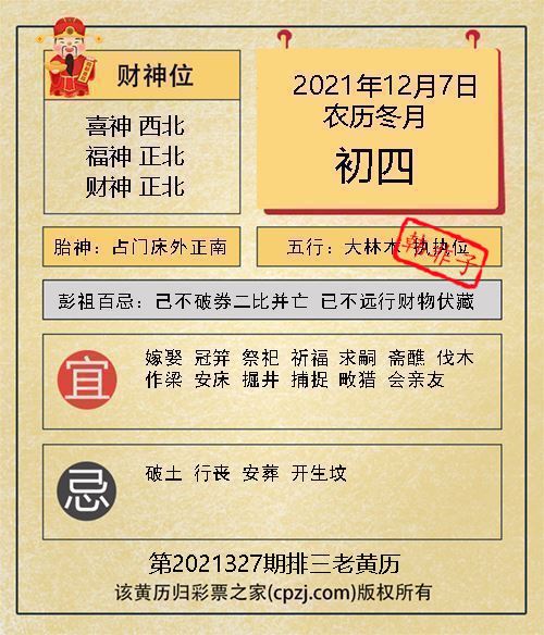 排列三第2021327期老黄历图谜：占门床外正南