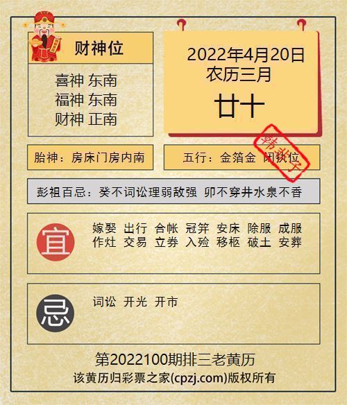 排列三第2022100期老黄历图谜