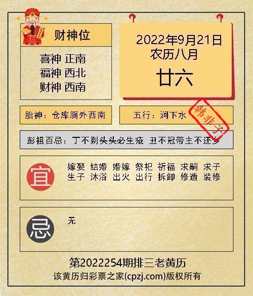 排列三第2022254期老黄历图谜：仓库厕外西南