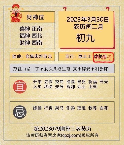 排列三第2023079期老黄历图谜