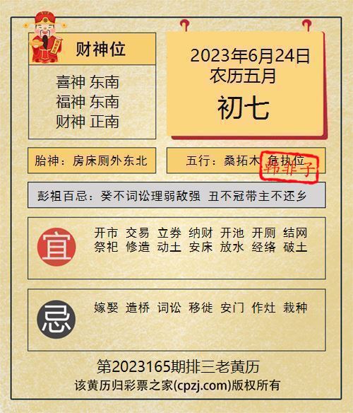 排列三第2023165期老黄历图谜：房床厕外东北