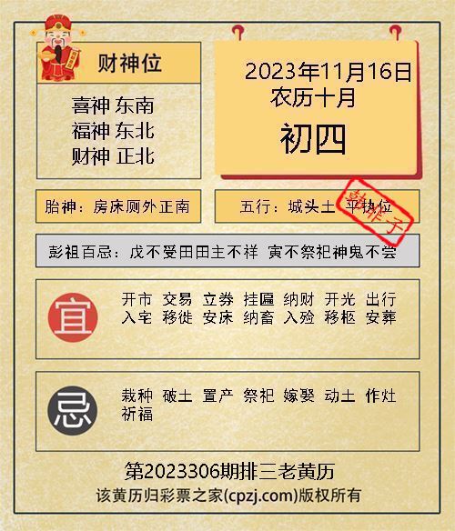 排列三第2023306期老黄历图谜：房床厕外正南