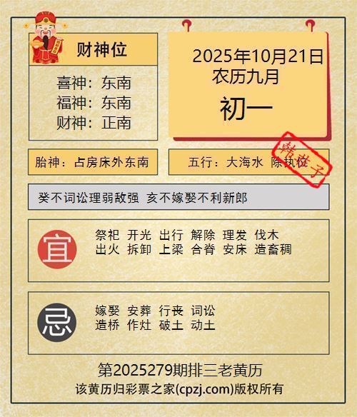 排列三第2025279期老黄历图谜:占房床外东南 排列三第2025279期老黄历图谜:占房床外东南