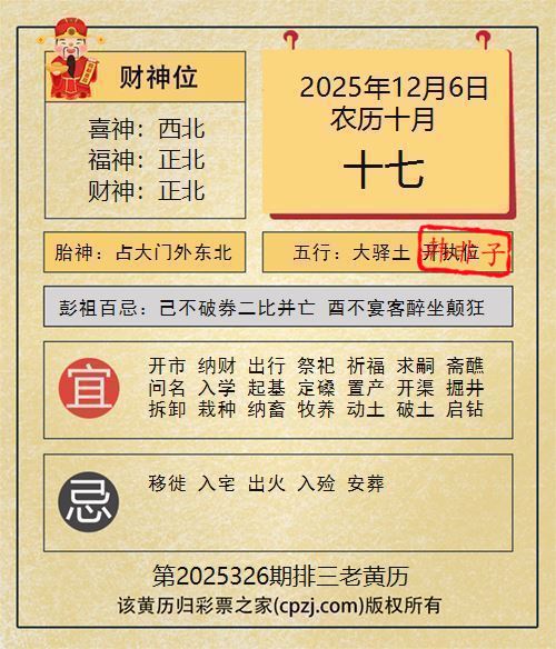 排列三第2025326期老黄历图谜:占大门外东北 排列三第2025326期老黄历图谜:占大门外东北