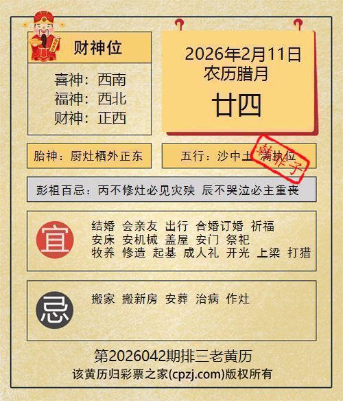 排列三第2026042期老黄历图谜：厨灶栖外正东