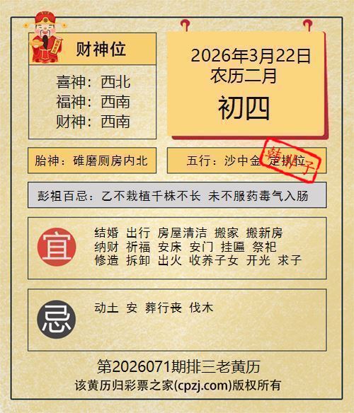 排列三第2026071期老黄历图谜:碓磨厕房内北 排列三第2026071期老黄历图谜:碓磨厕房内北