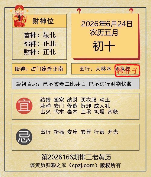 排列三第2026166期老黄历图谜:占门床外正南 排列三第2026166期老黄历图谜:占门床外正南