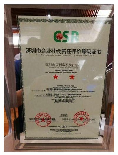 深圳市企业社会责任评价等级证书