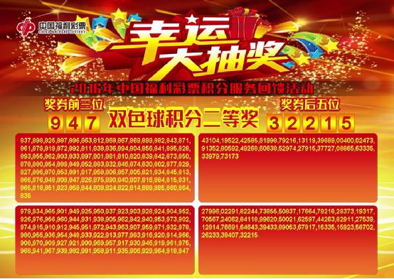幸运大抽奖双色球积分二等奖
