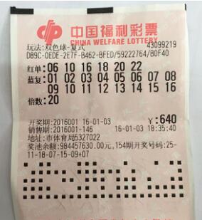 双色球投注20倍票样