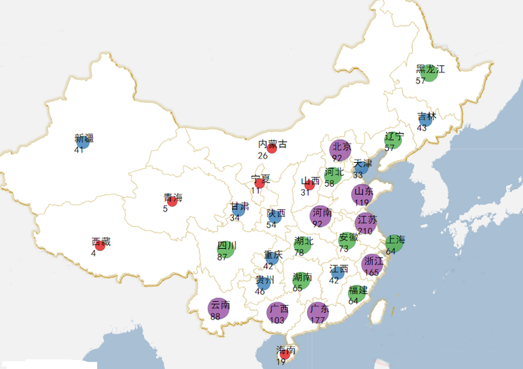中国地图上各省大乐透中奖情况图