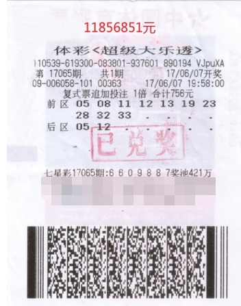 体彩大乐透第17065期中奖详情票样