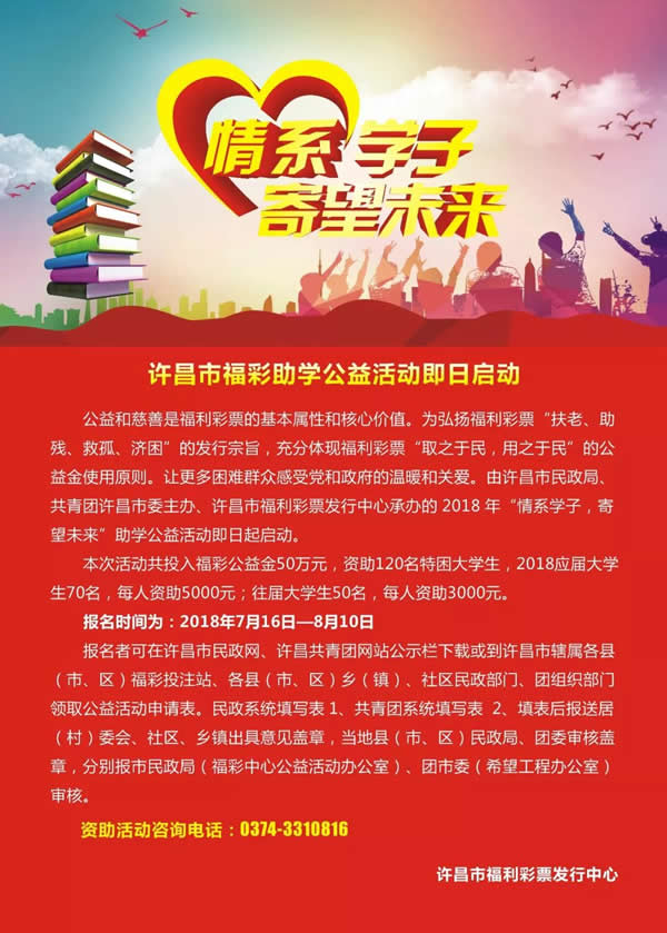 许昌市2018年“情系学子 寄望未来”福彩助学公益活动