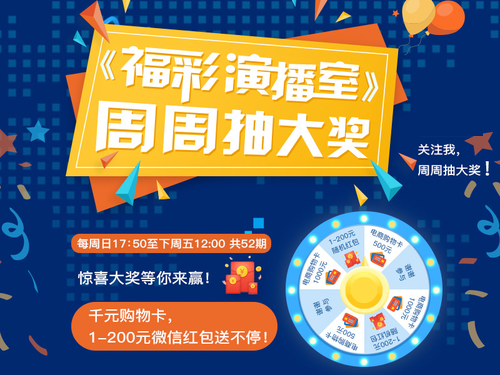 《福彩演播室》周周抽大奖活动海报图