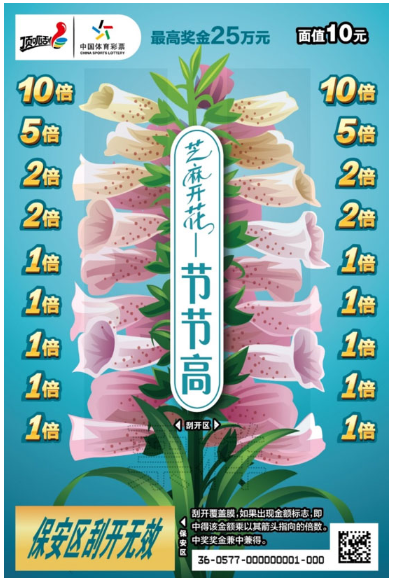 10元新票“芝麻开花节节高” 头奖25万