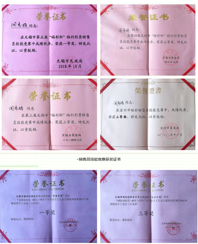 无锡市“福彩杯”销售员技能竞赛中夺得一等奖