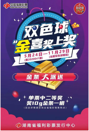 湖南福彩：双色球“金”喜奖上奖