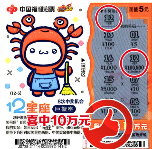 福彩“12星座”中奖票样