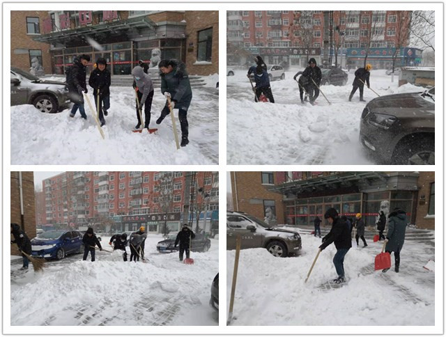 多名干部职工来到单位清雪