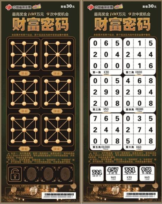 福彩刮刮乐新票“财富密码”在河北上市，最高奖金100万元
