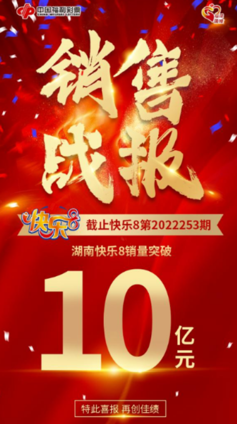 福彩快乐8游戏销量再次突破10亿