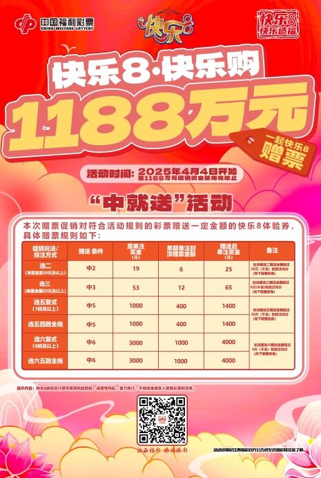 “快乐8·快乐购”1188万元赠票活动