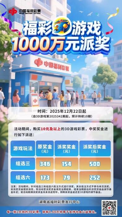 湖南福彩3D游戏1000万元派奖